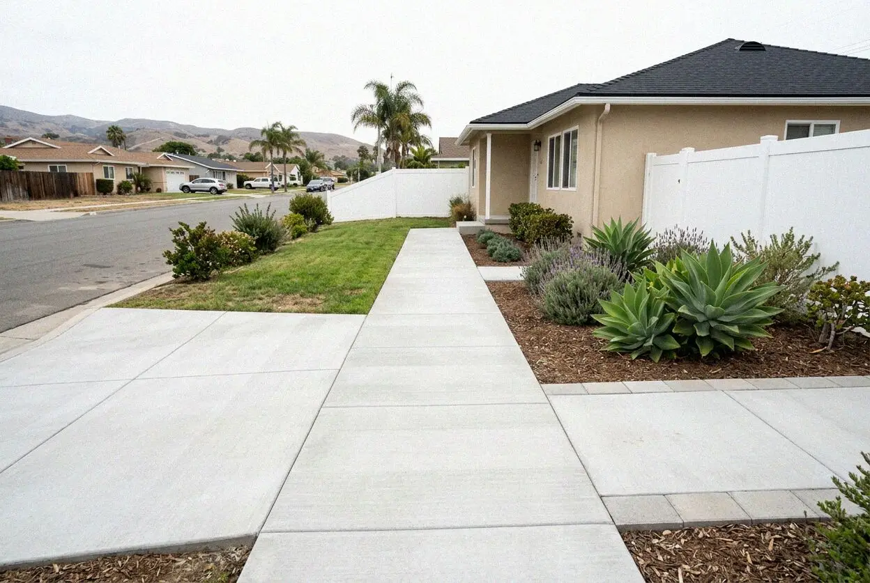 New concrete sidewalk and driveway approach at a Seal Beach home