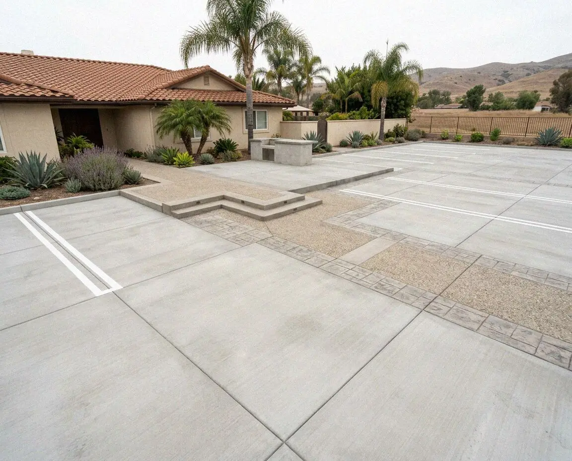 Newly poured concrete parking lot at a Huntington Beach shopping center